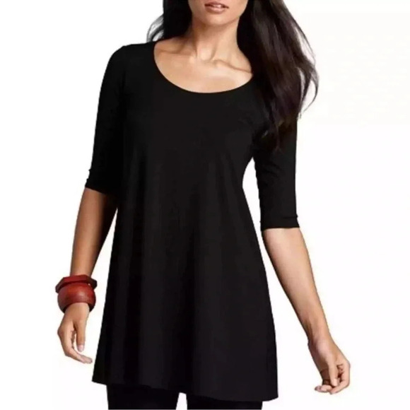Eileen Fisher Elbow-Sleeve Viscose Jersey Tunic in Black minimalist comfy - Picture 10 of 10